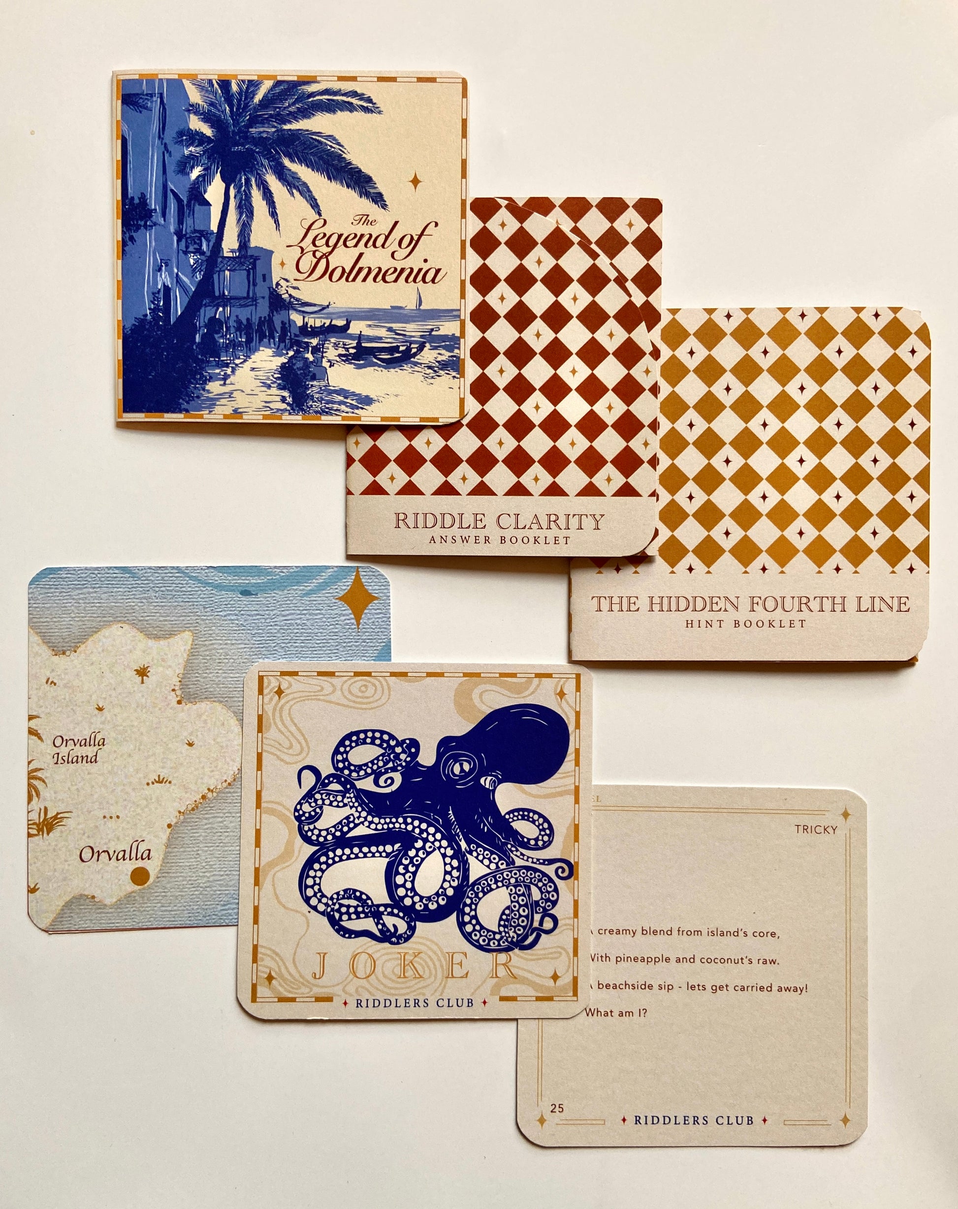Collection of Jigsaw Riddle cards with Island handmade designs on a light background