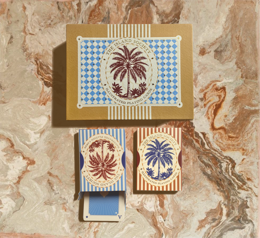 Luxury illustrated playing cards gift box — Illustrated playing cards styled as meaningful birthday gift
